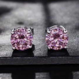 L-Rhodolite Round Cut Stud Earrings