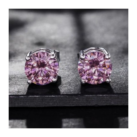 L-Rhodolite Round Cut Stud Earrings