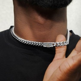 10mm 20" Miami Old English Letter Cuban Link Chain in 18K White Gold Plated