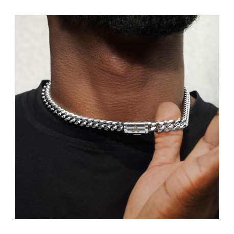 10mm 20" Miami Old English Letter Cuban Link Chain in 18K White Gold Plated