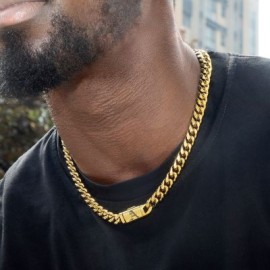 10mm 20" Miami Old English Letter Cuban Link Chain in 18K Gold Plated