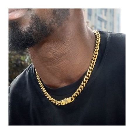 10mm 20" Miami Old English Letter Cuban Link Chain in 18K Gold Plated