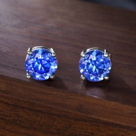 Sapphire Blue Round Cut Stud Earrings