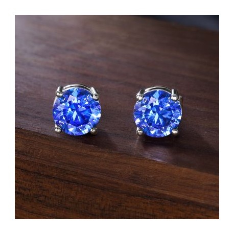 Sapphire Blue Round Cut Stud Earrings