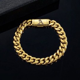10mm 8" Miami Old English Letter Cuban Link Bracelet in 18K Gold Plated