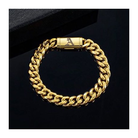10mm 8" Miami Old English Letter Cuban Link Bracelet in 18K Gold Plated