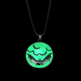 Dark Glowing Flying Bats Round Pendant
