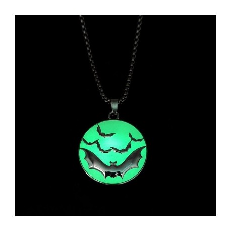 Dark Glowing Flying Bats Round Pendant