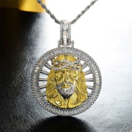 Iced Round 3D Jesus Baguette Medallion Pendant