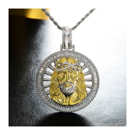 Iced Round 3D Jesus Baguette Medallion Pendant
