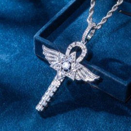 Iced Wings of Angle Ankh Pendant with Star of David