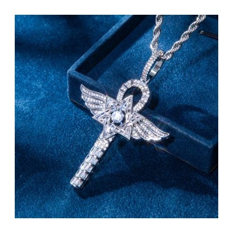 Iced Wings of Angle Ankh Pendant with Star of David