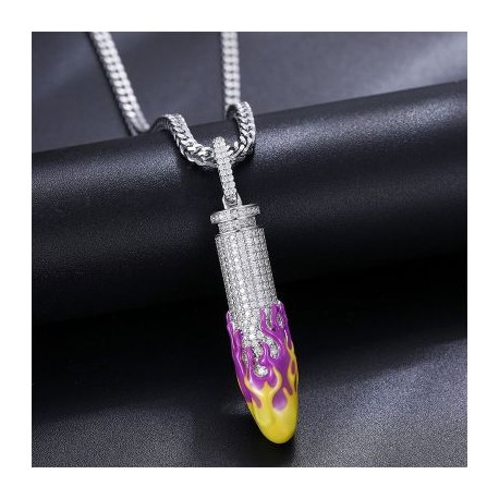Iced Glowing Flame Bullet Pendant