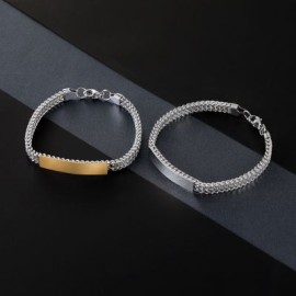 Engraved Bar Square Box Chain ID Bracelet