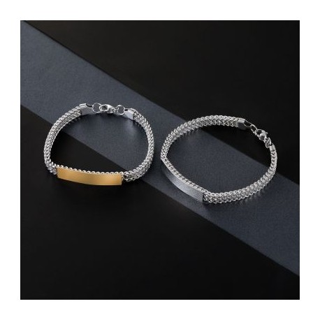 Engraved Bar Square Box Chain ID Bracelet
