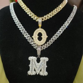 Iced A-Z Thorns Baguette Initial Letters Pendant