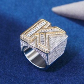 Iced Two-tone Baguette-cut Initial Letter K Ring