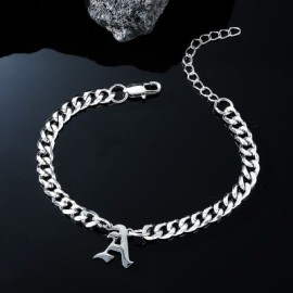 7mm Old English A-Z Letter Cuban Bracelet
