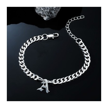 7mm Old English A-Z Letter Cuban Bracelet