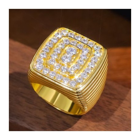 Iced Square Round Cut Ring in 18K Gold Plated