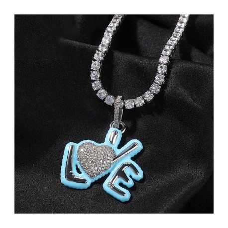 Iced Pink/Blue Glowing LOVE Pendant