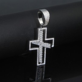 Iced Rotatable Cross Pendant in White Gold