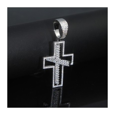 Iced Rotatable Cross Pendant in White Gold