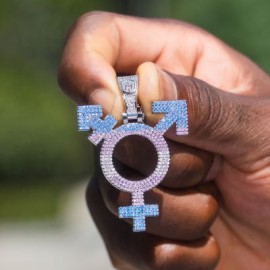 Iced Transgender Symbol Pendant in 18K White Gold Plated