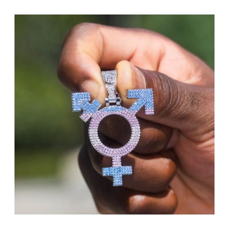 Iced Transgender Symbol Pendant in 18K White Gold Plated