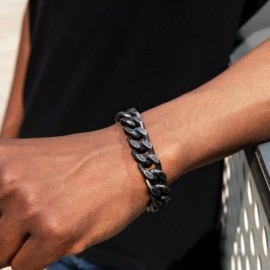 14mm Curb Bracelet with Hook Buckle Clasp in Black Gold