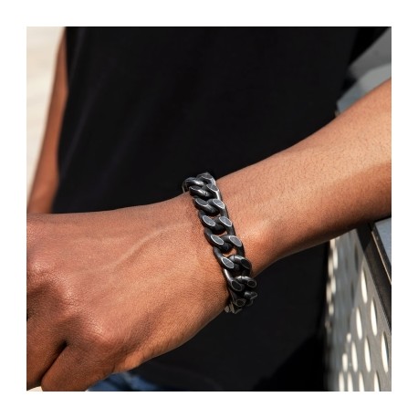 14mm Curb Bracelet with Hook Buckle Clasp in Black Gold