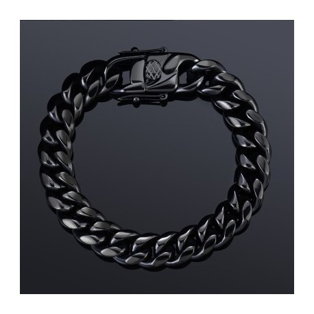 10mm Stainless Steel Cuban Bracelet in Black Gold