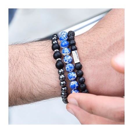 3pcs Personalized Engraved Turquoise Beads Bracelet