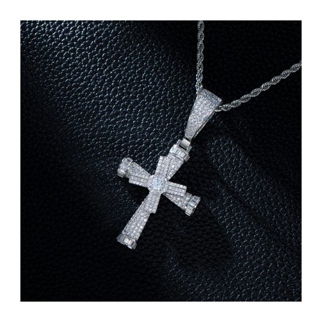 Iced Rotatable Cross Pendant
