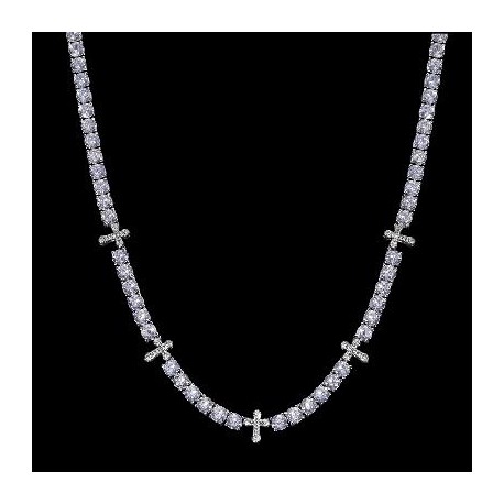 Iced Cross 5mm Tennis Chain in White Gold