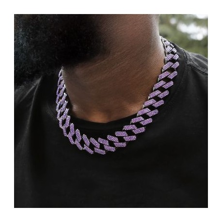 Iced Purple 20mm Miami Cuban Chain with Big Box Clasp in Black Gold