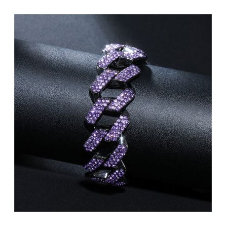 Iced Purple 20mm Miami Cuban Bracelet with Big Box Clasp in Black Gold