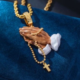 Hand-painted Enamel Praying Hands Pendant