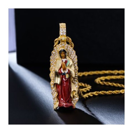 Iced Hand-painted Enamel Our Lady of Guadalupe Pendant