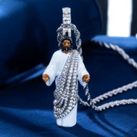 Iced Hand-painted Enamel Jesus Pendant