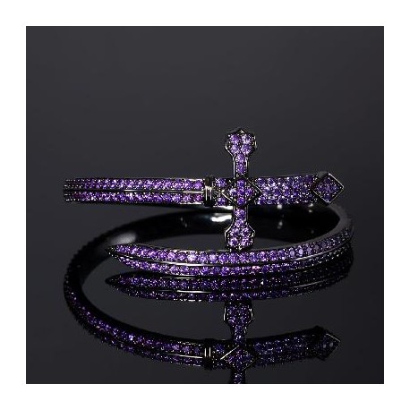 Iced Purple Sword Bangle Bracelet in Black Gold
