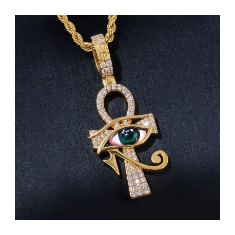 Iced Hand-painted Enamel Eye of Horus Ankh Pendant