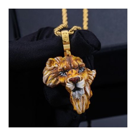 Hand-painted Enamel Africa Map Lion Pendant