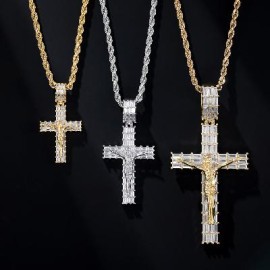 Helloice Iced Baguette Cut Crucifix Cross Pendant-Small/Medium/Big