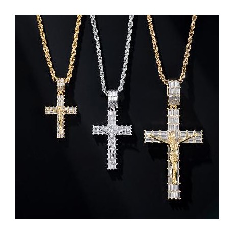 Helloice Iced Baguette Cut Crucifix Cross Pendant-Small/Medium/Big