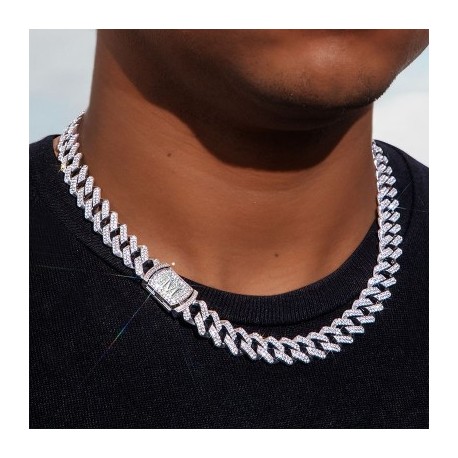 12mm 20" Initial Letter Iced Prong Cuban Chain in White Gold