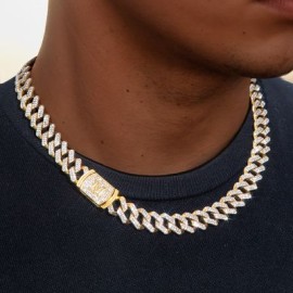 12mm 20" Initial Letter Iced Prong Cuban Chain in Gold