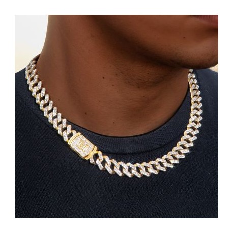 12mm 20" Initial Letter Iced Prong Cuban Chain in Gold