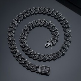 12mm 20" Initial Letter Iced Miami Cuban Chain in Black Gold