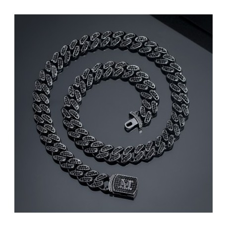12mm 20" Initial Letter Iced Miami Cuban Chain in Black Gold